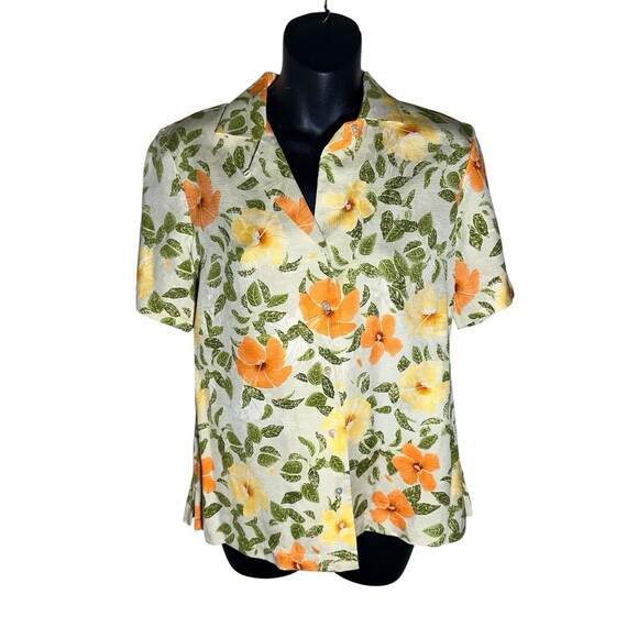 Tommy Bahama Silk Floral Button Down Green Orange Hawaiian Sz S Women’s - Picture 1 of 7